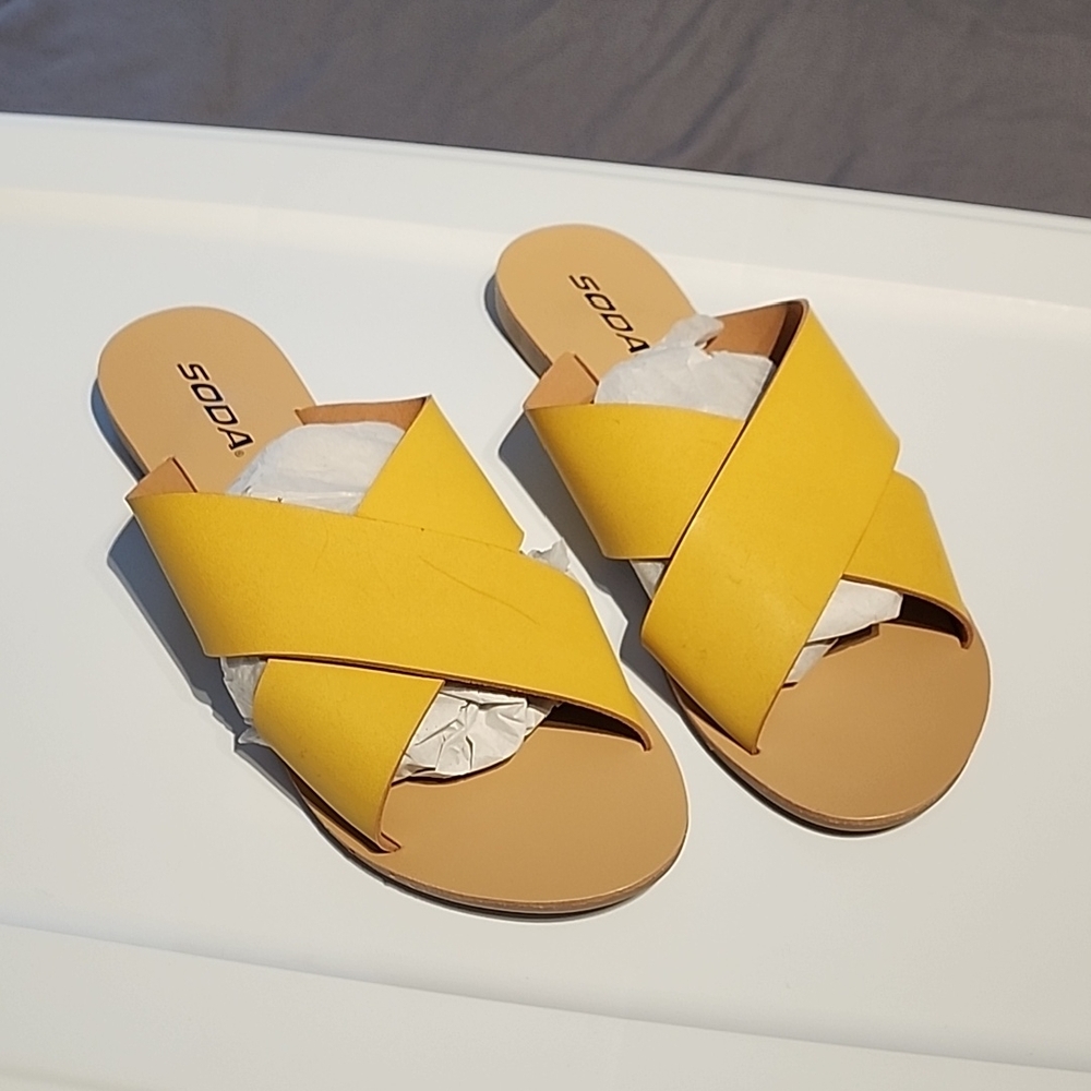 Soda Women's Bright Yellow Cross Strap Sandals